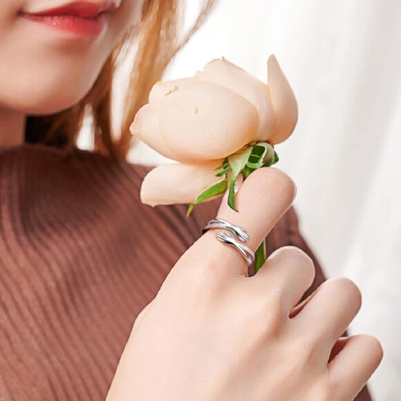 Women S925 Sterling Silver Hug Rings Hand Open Promise  Always with You - Picture 2 of 7